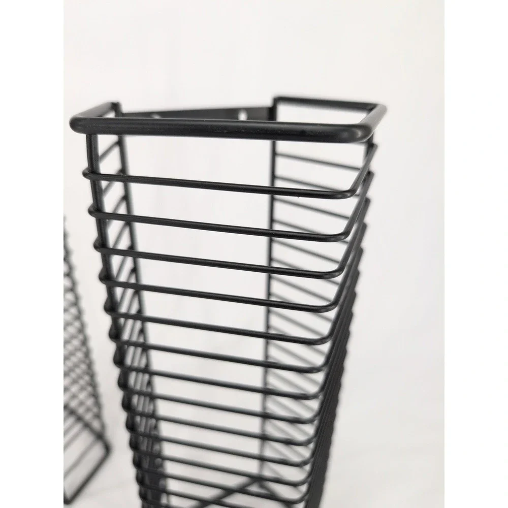 CD Rack Lot of 2 Black Vintage Metal Wire Wall Mount Tower 24-Capacity